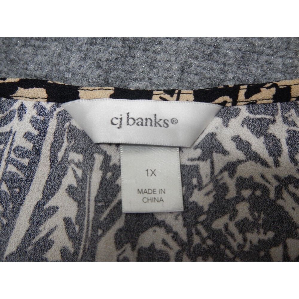 CJ Banks Blouse Shirt Womens Plus 1X Brown Beige Geometric Print Long Sleeve Top - Picture 4 of 9